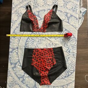 Red and Black Leopard Print Balconette Bra